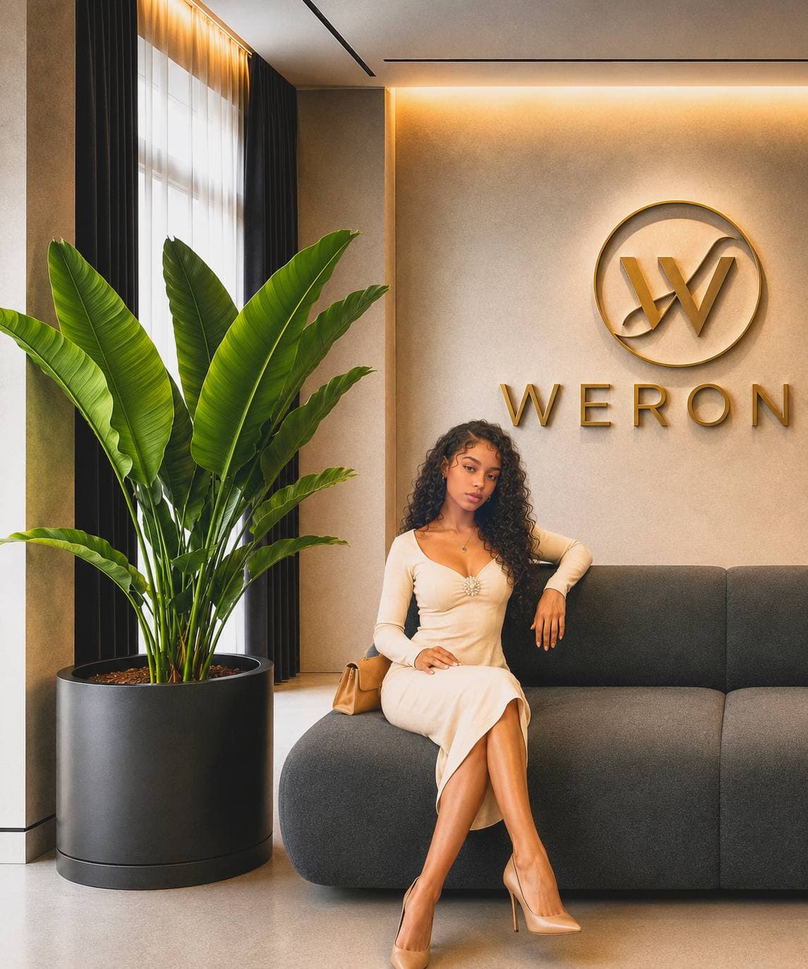 Model in a WERONX tailored evening look