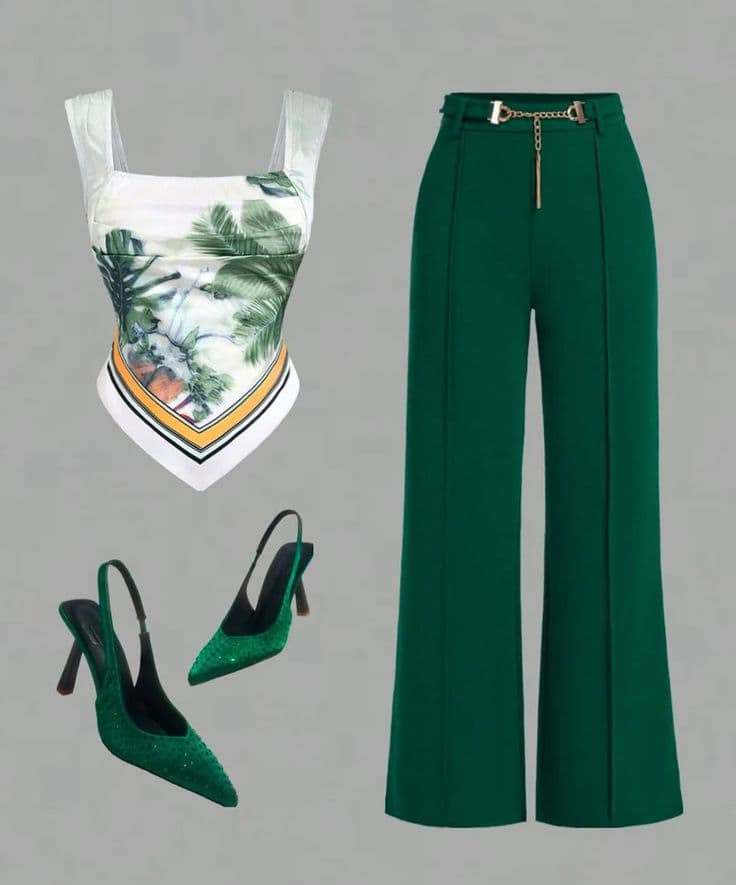 Emerald trouser look flat-lay